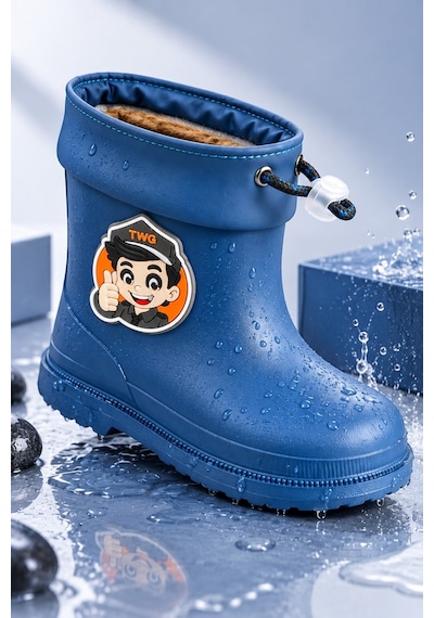 Muggo Kitty İçi Kürklü Lastikli Unisex Çocuk Günlük Yağmur Ve Kar Çizmesi Lacivert