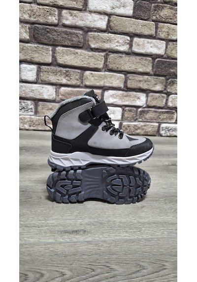 Rahat İçi Kürklü Outdoor Spor Bağcıklı Cırtlı Çocuk Botu Siyah