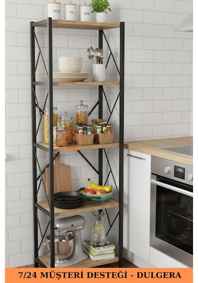 Fifty 5 Raflı Metal Dar Tekli Kitaplık Dosya Ofis Salon Rafı 150 Cm Çam