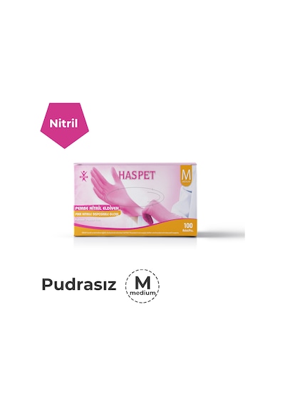 Haspet Pudrasız Pembe Nitril Eldiven 100'lü