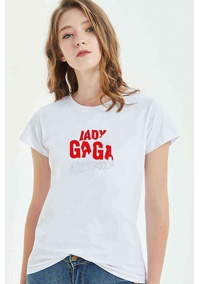 Lady Gaga Artpop Baskılı Beyaz Kadın Tshirt