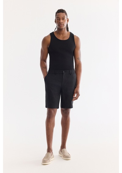 Avva Erkek Siyah Beli Lastikli %100 Keten Relaxed Fit Şort B003732