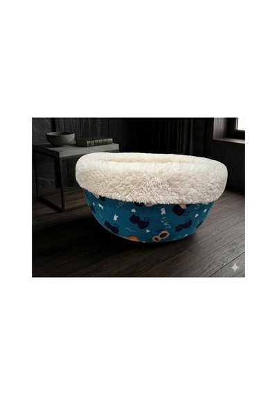 50 Cm Yuvarlak Kedi Yatağı-simit Kedi Yatağı- Küçük Irk Köpek Yatağı Beyaz