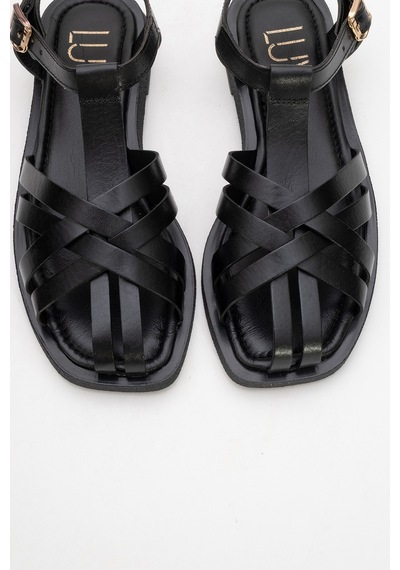 Luvishoes Luvi Shoes Andres Siyah Hakiki Deri Kadın Sandalet Siyah