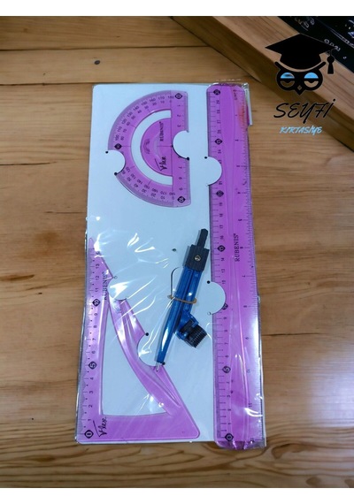 Kırılmaz Cetvel Seti 30 Cm Pergel İletki Gönye Cetvel Plastik Flexible Geometri Seti Mor