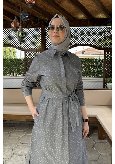 Rabia Şamlı Doğa Kot Efektli Gri Tunik Çok Renkli