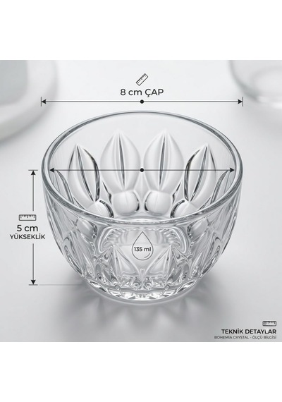 Deinhaus Cam Kase Seti, Şeffaf, 6'lı, 8 Cm Çap, 5 Cm Yükseklik, 135 Ml, Kuruyemiş Ve Atıştırmalık Servis İçin Çok Renkli