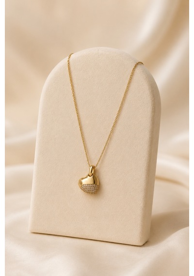 Balenbi Jewelry Taşlı Kalp Uçlu Kararmaz Çelik Kadın Kolye 14k Gold 1163 Altın