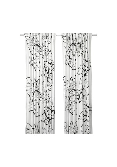 Fon Perde/2 Kanat, Beyaz-çiçek Desenli, 145x300 Cm, Işık Filtreleyici, Polyester