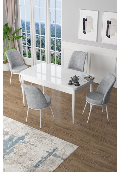 Canisa Concept Kor Serisi 70x114 Açılabilir Mutfak Masası Takımı Beyaz Masa 4 Gri Sandalye Masa Beyaz Sandalyeler Gri Canisa Concept Kor Serisi 70x114 Açılabilir Mutfak Masası Takımı Beyaz Masa 4 Gri Sandalye Masa Beyaz Sandalyeler Gri
