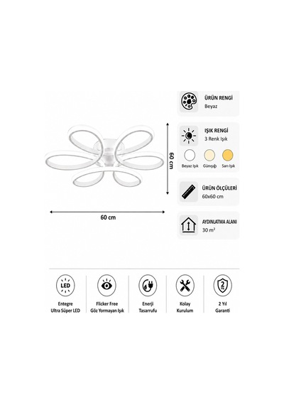 AvizeGO Niva Led Plafonyer Avize 3 Renk Kumandalı Beyaz
