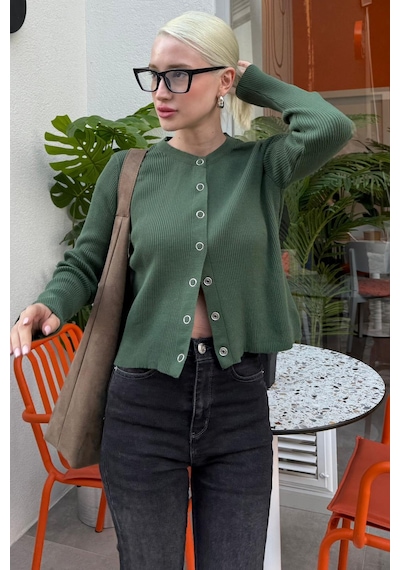Madmext Yeşil Çıt Kapamalı Triko Kadın Hırka Mg2579 Yeşil