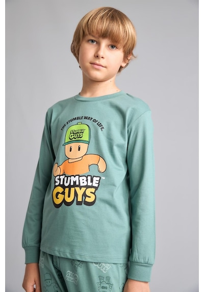 Defacto Stumble Guys Baskılı Bisiklet Yaka Uzun Kollu Üst Elastik Bel Alt 2li Pijama Takımı Erkek Çocuk H6693a826augn757 Yeşil-gn757