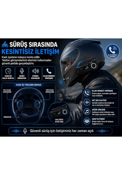 Motosiklet Kask Bluetooth Kulaklığı Kameralı Wifi Destekli Type-c Şarjlı Mikrofonlu Kask İçi Interkom Sistemi