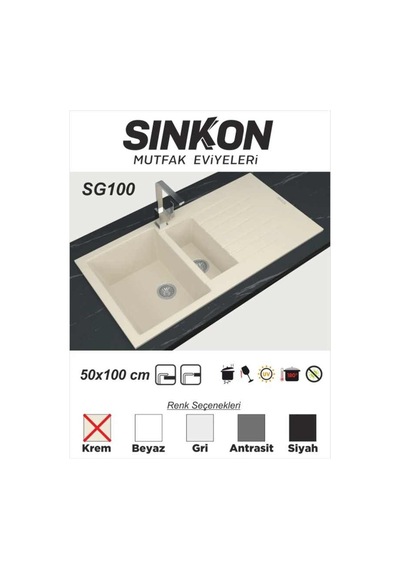 Sinkon Krem Granit Eviye 50 x 100 / 1.5 Göz - Sg100 - Sinkon