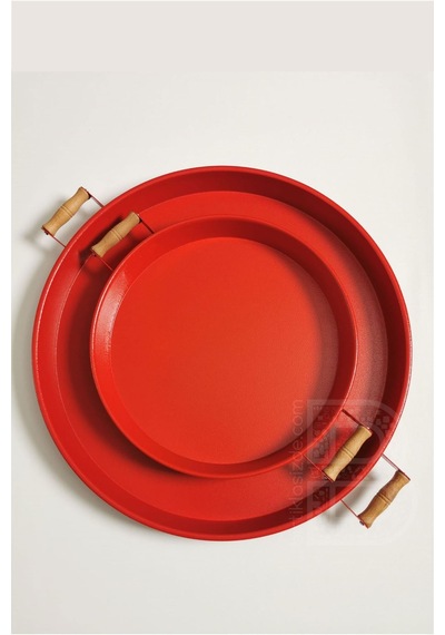 Kitchen Trend 2 Li 51 Cm ve 37 Cm  Ahşap Kulplu Metal Yuvarlak Kı