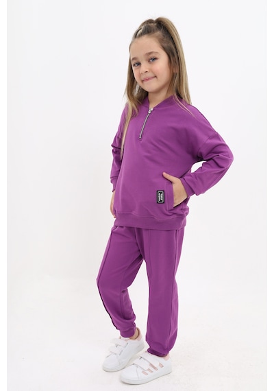 Toontoy Kids Kız Çocuk 2'li Takım Baskılı Kolej Yaka Fermuarlı Cepli Sweatshirt & Beli Paçası Ribanalı Jogger Eşofman Altı - Nervürlü & 2 İplik Mor Toontoy Kids Kız Çocuk 2'li Takım Baskılı Kolej Yaka Fermuarlı Cepli Sweatshirt & Beli Paçası Ribanalı Jogger Eşofman Altı - Nervürlü & 2 İplik Mor