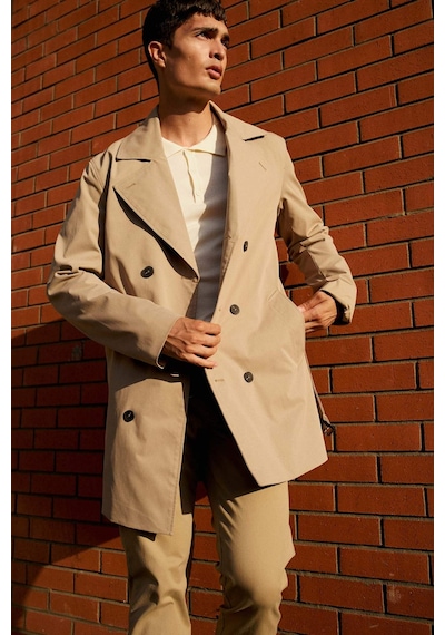 Defacto Slim Fit Dar Kesim Kemerli Düğmeli Trençkot D5528ax25aubn295 Kahve