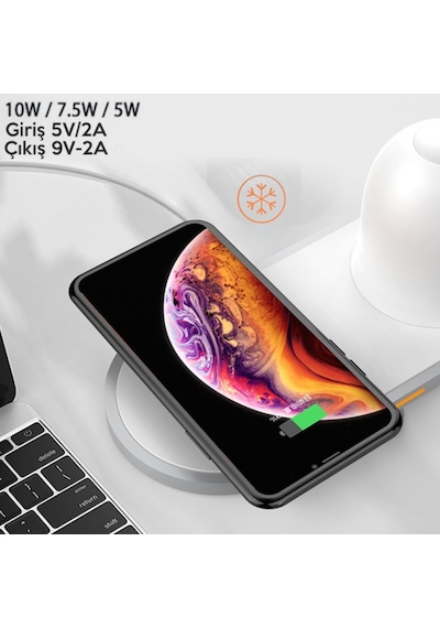 Kablosuz Wireless Şarj Cihazı+Gece Lambası-Beyaz