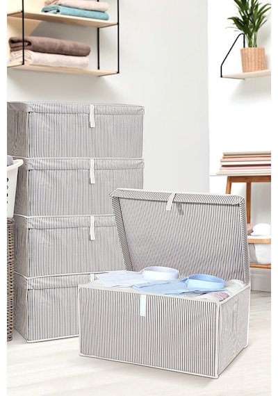 5'li Set Kapaklı Çok Amaçlı Hurç Saklama Kutusu Organizer Mega 60 X 40 X 30 Cm Gri Gri