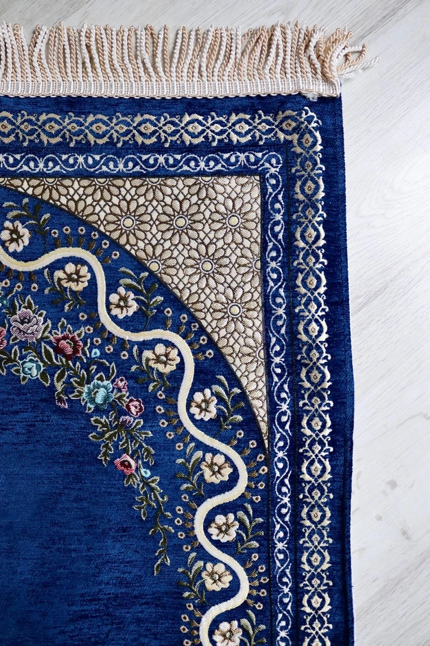 Çeyizlik Astarlı Lüks Seccade Hediyelik S1019 Siyah Mavi