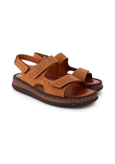 Gondol Unisex Hakiki Deri Cırtlı Ayarlanabilir Rahat Sandalet Hkm.31 Taba