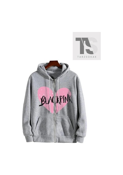 Tarzsokak Blackpink Kalp Sweatshirt Fermuarlı Hırka Siyah