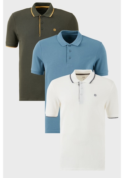 Buratti Pamuklu Regular Fit Düğmeli Polo Yaka 3'Lü Paket Erkek T Shirt 590211827S3 Mavi-Beyaz-Hakisarı