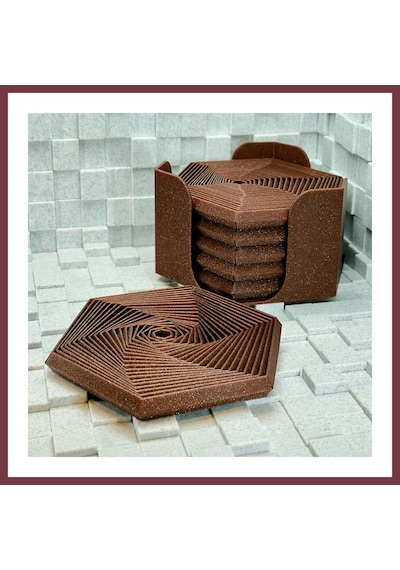 Storeşahin 3d Baskı Super Fidget Coaster Seti - Altıgen Desenli Bardak Altlığı Ve Tutucu-kahverengi Shn0720