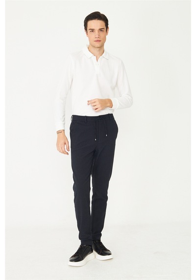 Lacivert Mikro Desenli Bağcıklı Modern Jogger Pantolon Laci