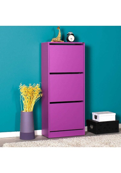 Flat Duo 3 Katlı Ayakkabılık Dolabı - Mor