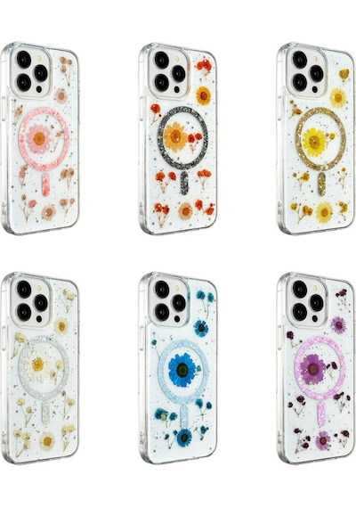 Newface Apple Uyumlu iPhone 15 Pro Kılıf Daisy Simli Magsafe Kapak - Gold Gold