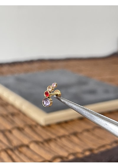%100 Cerrahi Çelik Dörtlü Mi X 2 Taş Altın Tragus Heli X Conch Piercing Altın