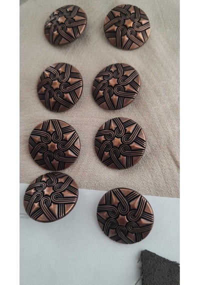 Antık Bakır Metal Düğme 25 Mm 8 Adet