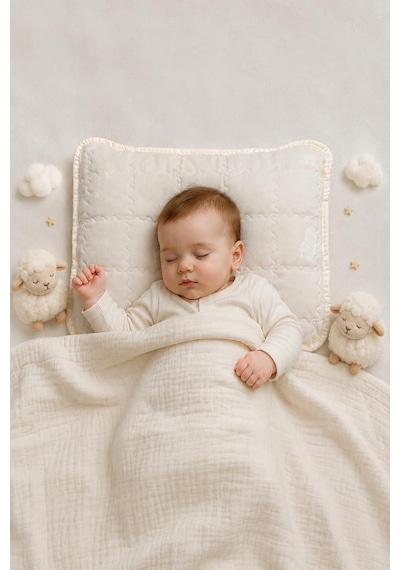 %100 Woolmark Doğal Yün Bebek Uyku Yastığı Tela Çantalı 35x45 CM