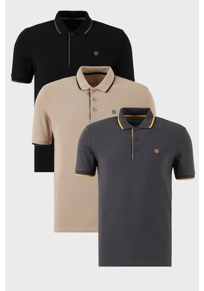 Buratti Pamuklu Slim Fit Şerit Detaylı Düğmeli Polo Yaka 3'Lü Paket Erkek T Shirt 5902118S3 Siyah-Antrasit-Vizon