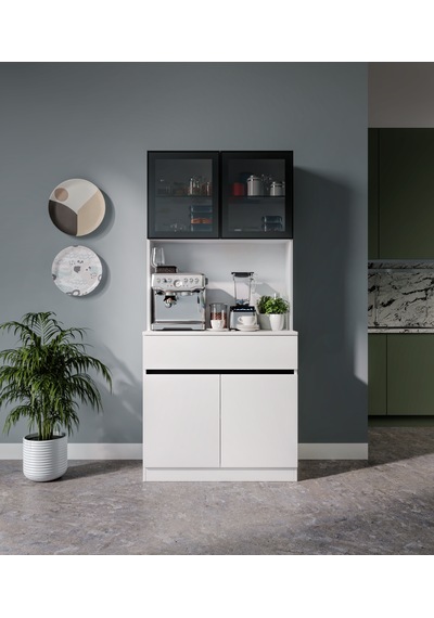 Lotus Mini Kahve Köşesi Komple Mdf Led Aydınlatmalı Mutfak Dolabı Beyaz