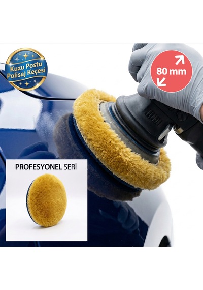 Profesyonel Seri %100 Doğal Kuzu Postu Polisaj Keçesi 80 Mm Sarı