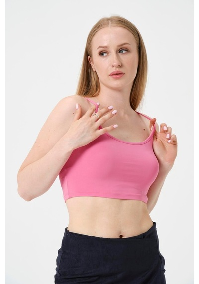 Kadın Kısa Crop Askılı Krop Pembe