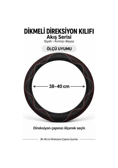 Trobus Ford Transit Connect 2002-2013 Uyumlu Dikmeli Direksiyon Kılıfı Akış Siyah Kırmızı-beyaz Siyah - Kırmızı-beyaz
