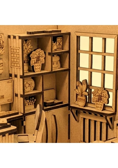 Çalışma Odası Ahşap Maket Seti Dıy Miniatür Yatak Odası Ve Çalışma Köşesi Peri Led'li 3d Puzzle