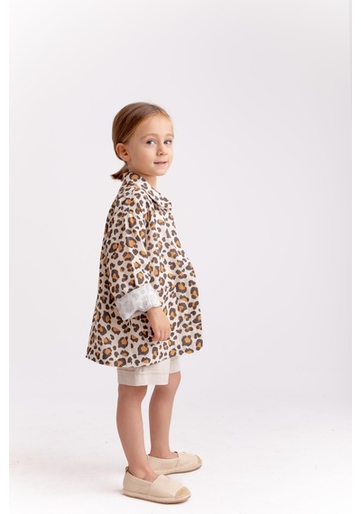 Oliven The Kid Unisex Leopar Müslin Ceket Ekru