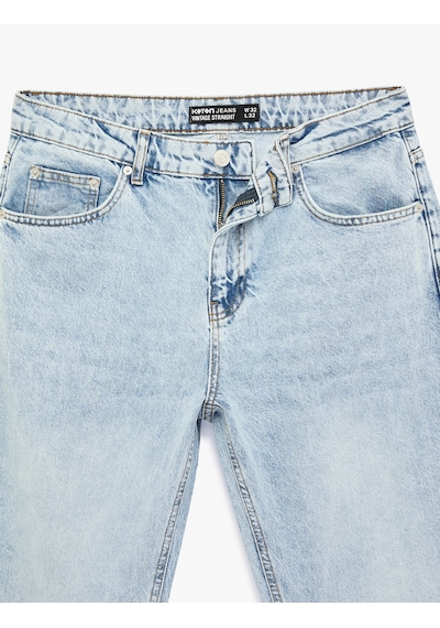 Koton Normal Bel Pamuklu Vintage Straight Fit Jean Pantolon Orta İndigo 6sam40024nd