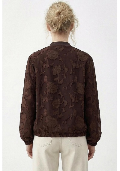 Shade Kadın Fermuarlı Şifon Empirme Oversize Ceket 2913 60286024 - Acı Kahve Kahverengi