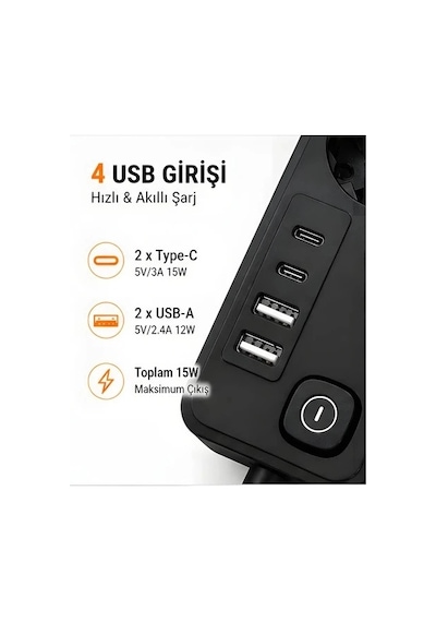 Zenvia Akım Korumalı 5 Li Priz 2xusb 2xtype-c Çıkış Akım Koruma Çoklu Priz Çoğaltıcı Anahtarlı Ftr-31 Siy Belirtilmemiş