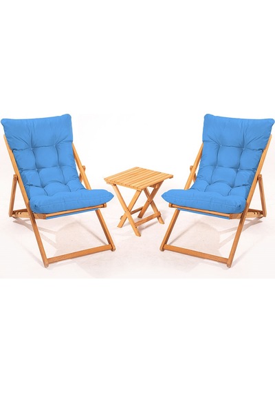 2+1 Nora Şezlong Seti Bahçe-balkon-teras-plaj-kafe Katlanır Set Ahşap