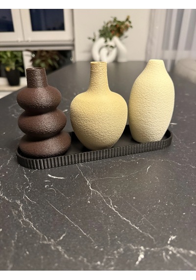 Alvera 3'lü Dekoratif Vazo Seti Ve Sunum Tepsisi Modern Minimalist Masa Dekoru Çok Renkli