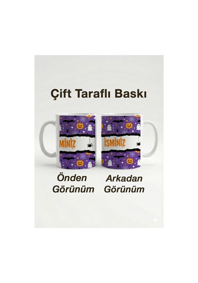Mor Halloween Konseptli Porselen Çay Kahve Kupası - Kişiselleştirilebilir İsme Özel Kupa Bardak Çok Renkli - 876081515 Çok Renkli - 876081515 Çok Renkli