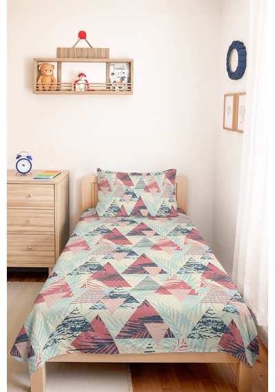 Geometrik Pembe Genç Odası Tek Kişilik Pike Takımı - Tropikal Mint 160x220 Cm Kapitone Yatak Örtüsü Gizli Kireç Masalı