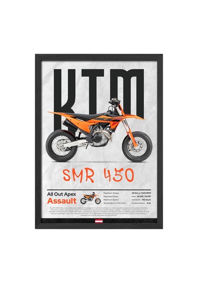 Ktm Smr 450 Siyah Ahşap Çerçeveli Poster, Dekoratif Motosiklet Duvar Tablosu